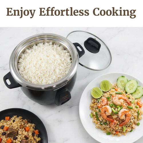 Elite Gourmet ERC2010B Electric Rice Cooker with Stainless Steel Inner Pot Makes Soups, Stews, Porridge's, Grains and Cereals, 10 cups cooked (5 Cups uncooked), Black