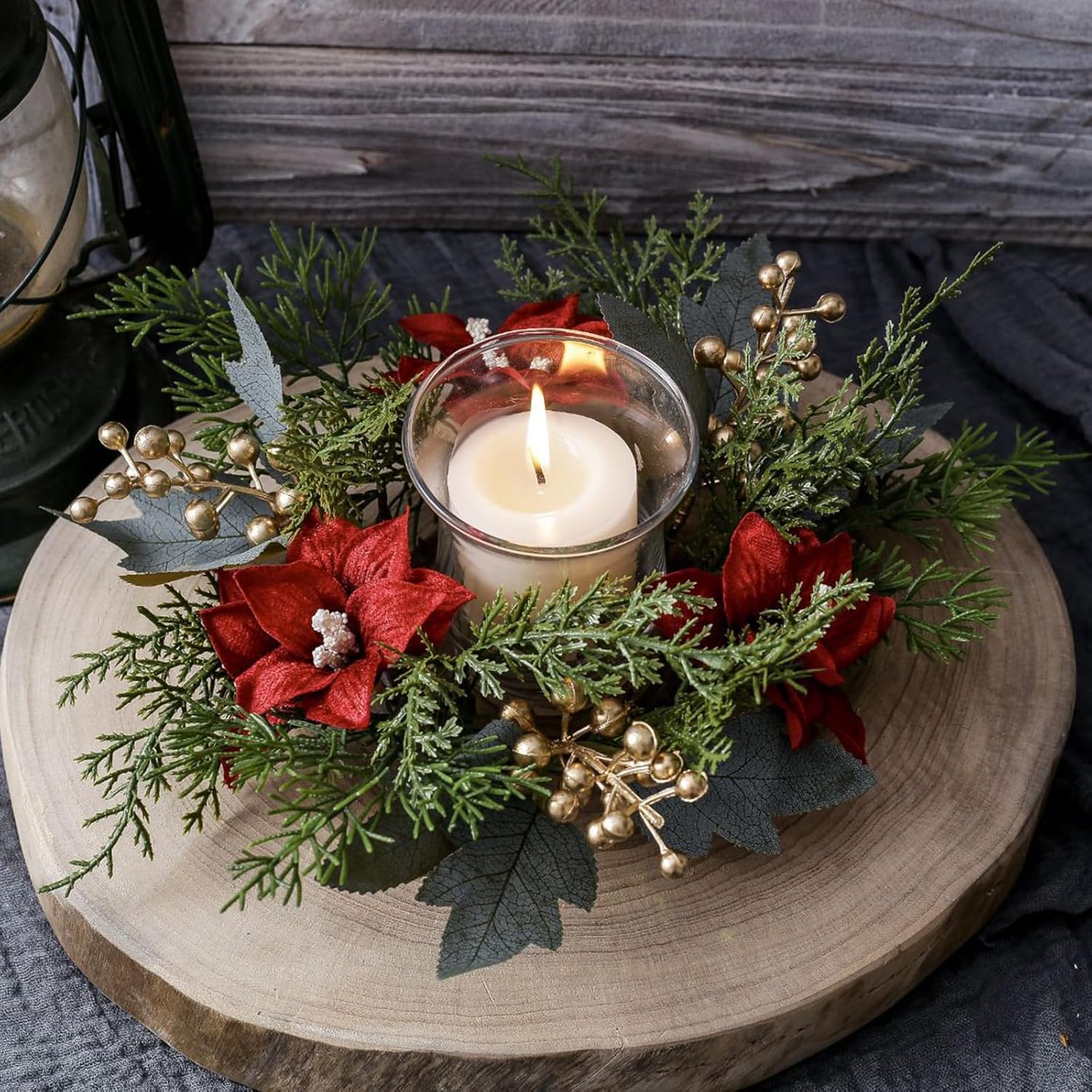 Regine Switzerland Christmas Candle Rings - Elegant Gold Berries & Pine Needles | 2-Piece Set for Holiday Decor