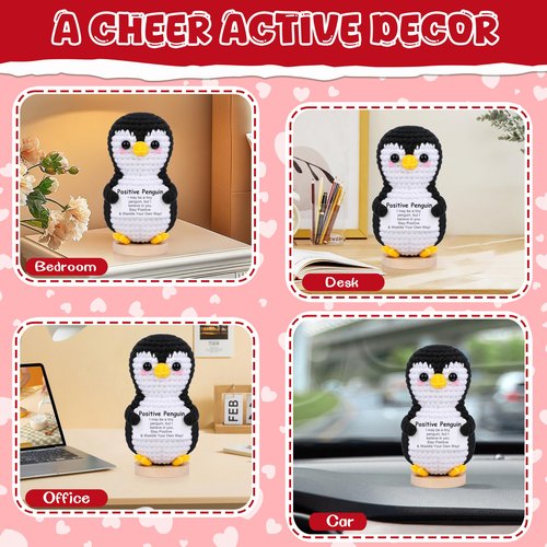 JoycuFF Mini Positive Crochet Penguin, Funny Graduation Birthday Gifts for Women Men Friend Daughter Coworker, Valentines Day Emotional Cute Penguin Present