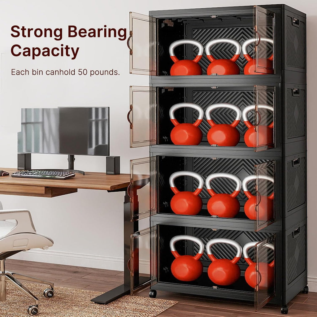 UAMFURI Stackable Storage Bins - 720QT Lockable Cabinet with Lids & Wheels | Extra Large Black Drawers for Home & Office
