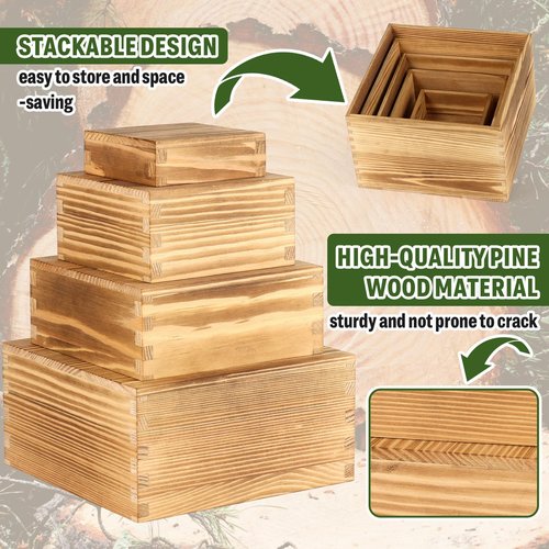 Budiwati 8-Pack Pine Wood Buffet Risers, Multi-Size Nesting Cube Food Display Stands for Buffet Table & Catering, Hollow Bottoms Food Risers for Multi-Level Buffet Presentation