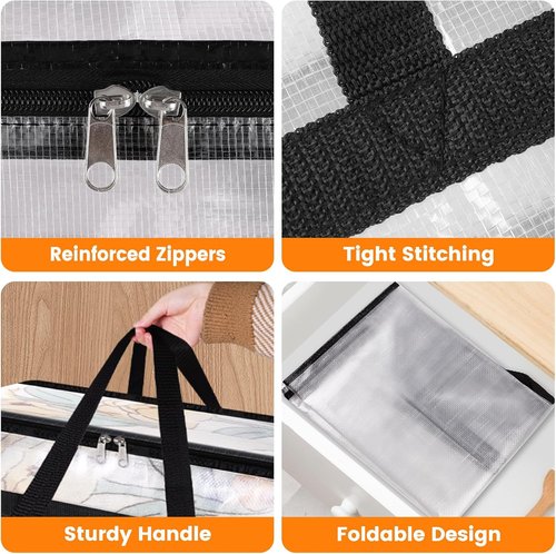 BlissTotes Clear Clothes Storage Bags - 4 Pack Foldable Under Bed Containers with Sturdy Zipper | 40L