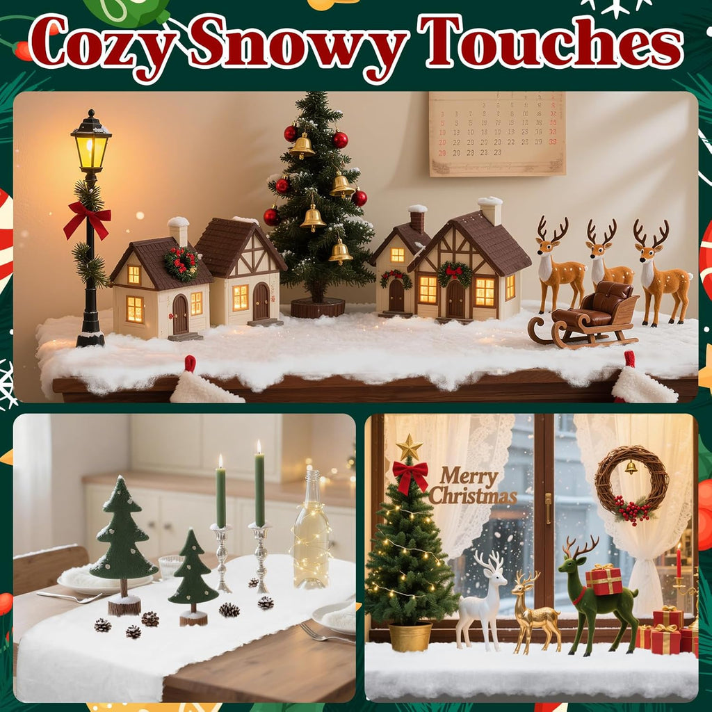 5 Pack Christmas Fake Snow Blanket - Thick 3x8 FT Fluffy White Artificial Snow Sheets for Holiday Displays