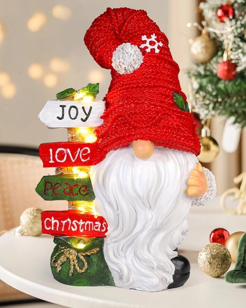 iStatue Christmas Gnome Figurine - Lighted Snowflake Sign | 9.4'' Resin Tabletop Decor for Holiday Cheer