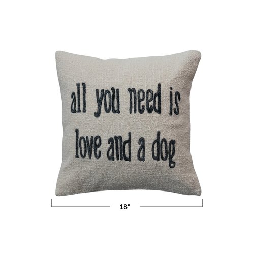 Creative Co-Op, White Square Cotton and Jute Pillow with Embroidered All You Need … Text