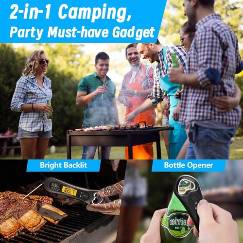 Meat Thermometer - Skiennix Instant Read Digital Thermometer with Backlight & Bottle Opener | Perfect for BBQ, Turkey & Candy