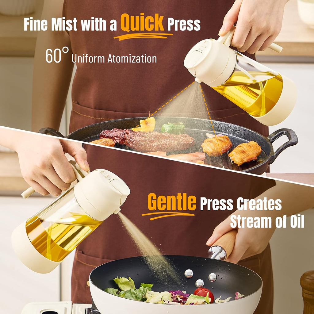 PARACITY Oil Dispenser Bottle - 2-in-1 Olive Oil Sprayer & Dispenser | 500ML White for Cooking & BBQ