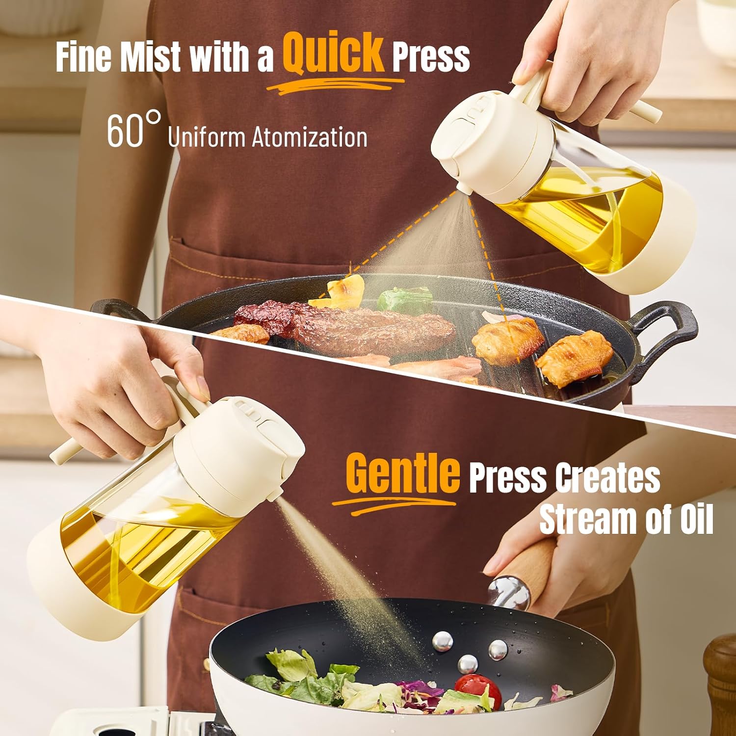 PARACITY Oil Dispenser Bottle - 2-in-1 Olive Oil Sprayer & Dispenser | 500ML White for Cooking & BBQ