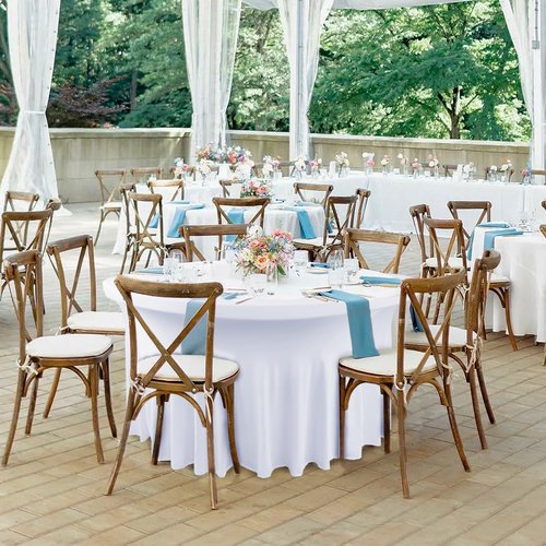 8 Pack White Spandex Round Tablecloths for 60inch Tables, 120 Inch Stretchy 5ft Round Fitted Tablecloth, Wrinkle Free Table Cloths Washable Table Covers with Skirt for Wedding Party Birthday Banquet