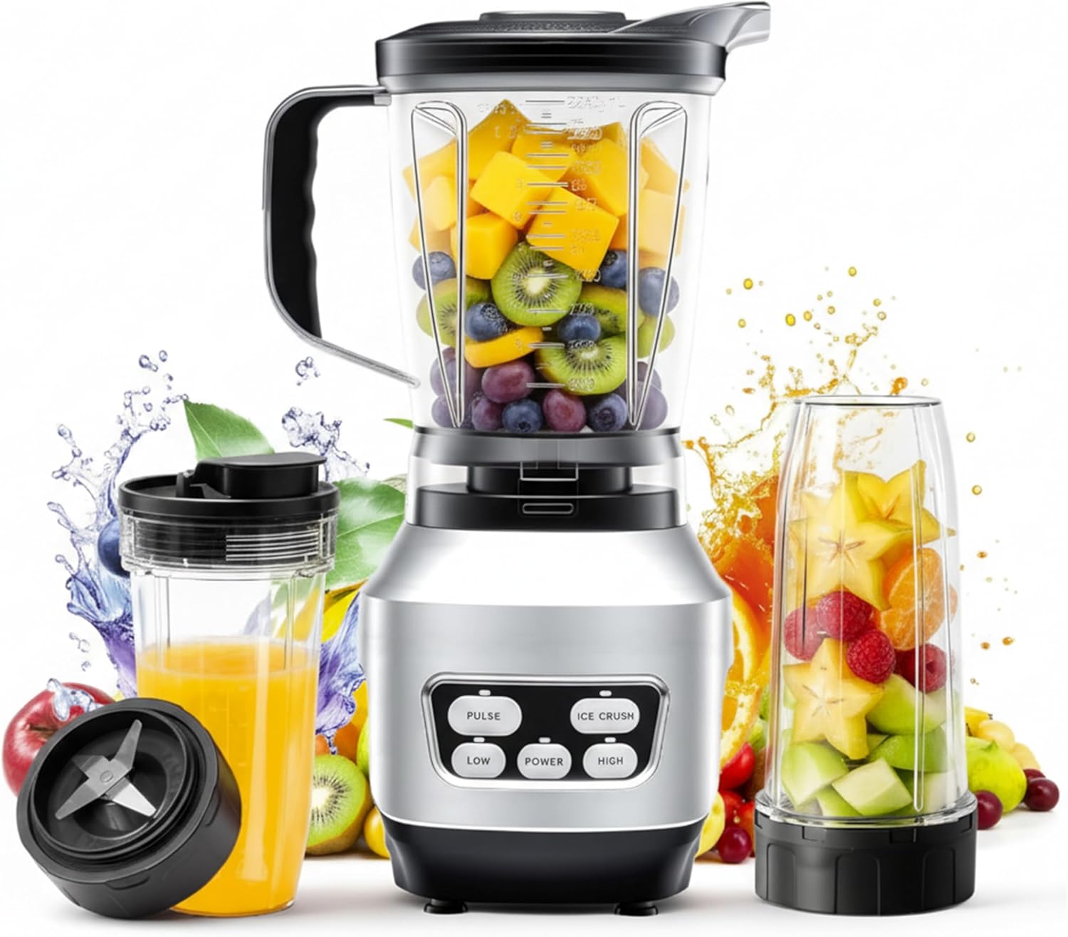 Simple Deluxe Smoothie Blender - 1200W Powerful Kitchen Blender with 60 oz Capacity & BPA-Free Cups | Silver