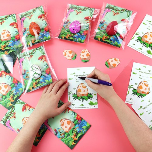 ZIZICG 24PCS Valentines Day Gifts for Kids-Large Hatching Dinosaur Eggs with valentine cards, Dinosaur Birthday Party Favors, Funny Dino Valentine Exchange Cards for Boys Girls