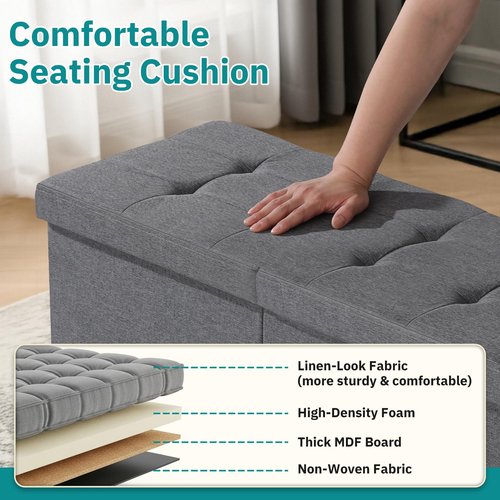 Snuvid 35-INCH Storage Ottoman Bench, Footrest with Storage, End of Bed Bench Coffee Table for Living Room, Bedroom, Entryway, Dark Gray