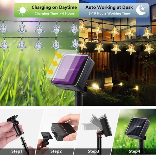 L LAMPOP Fairy Lights with 8 Lighting Modes Solar Powered Outdoor Waterproof IP65 Lights of 20 LED Crystal Star Hanging Light for Balcony Party Decor, Wedding,Party,Camping (Warm White)