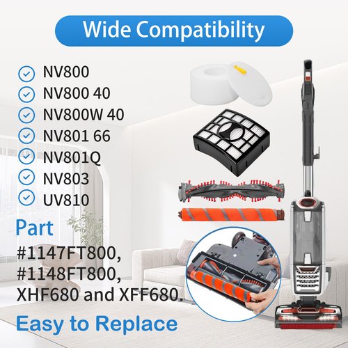 Amyehouse Soft Bristle Brushroll Roller Hepa Foam Filter Replacement Parts Compatible with Shark DuoClean NV800 NV800W NV801 NV801Q NV803 UV810 Vacuum