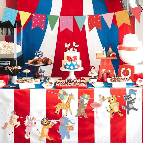 Hooqict Animal Party Banner with Colorful Pennant Banner Flag Animal Parade Birthday Decorations Happy Birthday Garland for Kids Girls Boys Zoo Carnival Circus Party Decorations Supplies