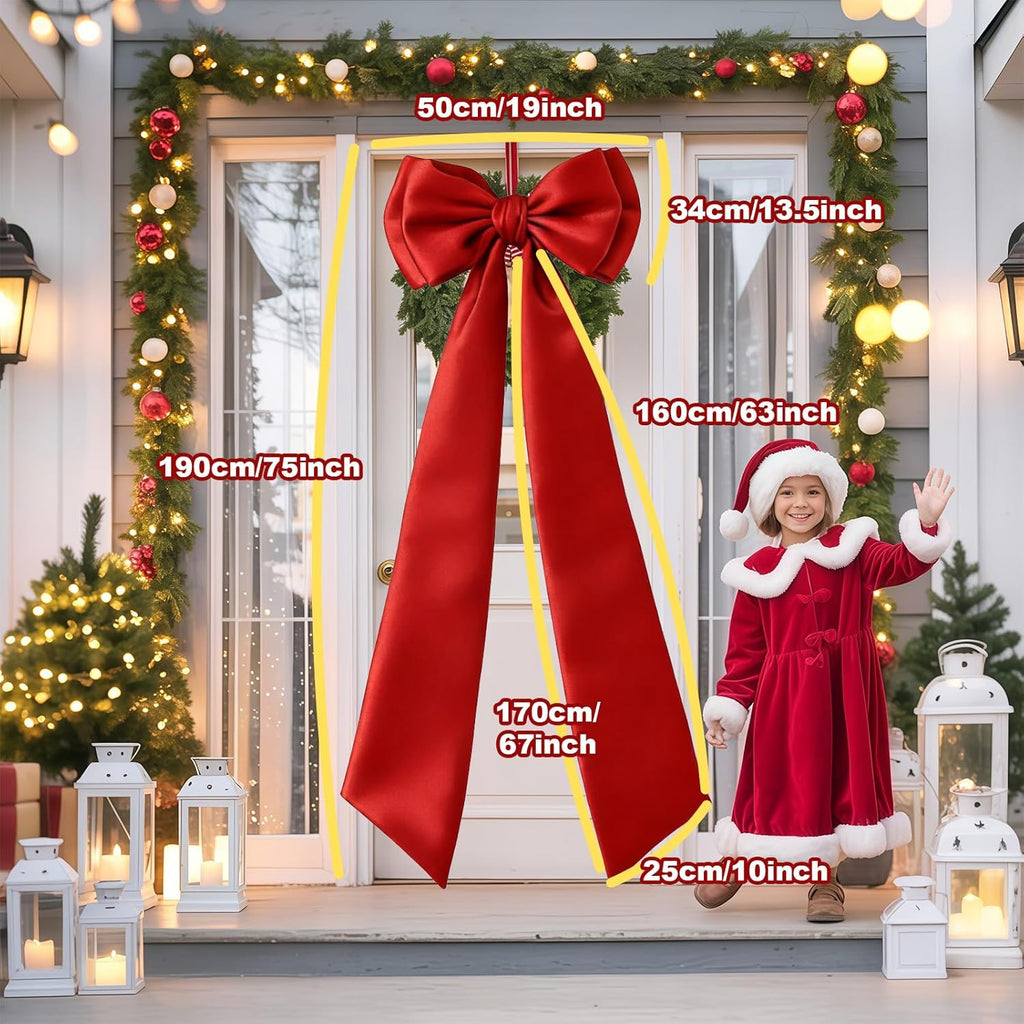 Skiennix Christmas Tree Topper Bow - Giant 75x19 Inch Red Satin Decor for Weddings & Parties