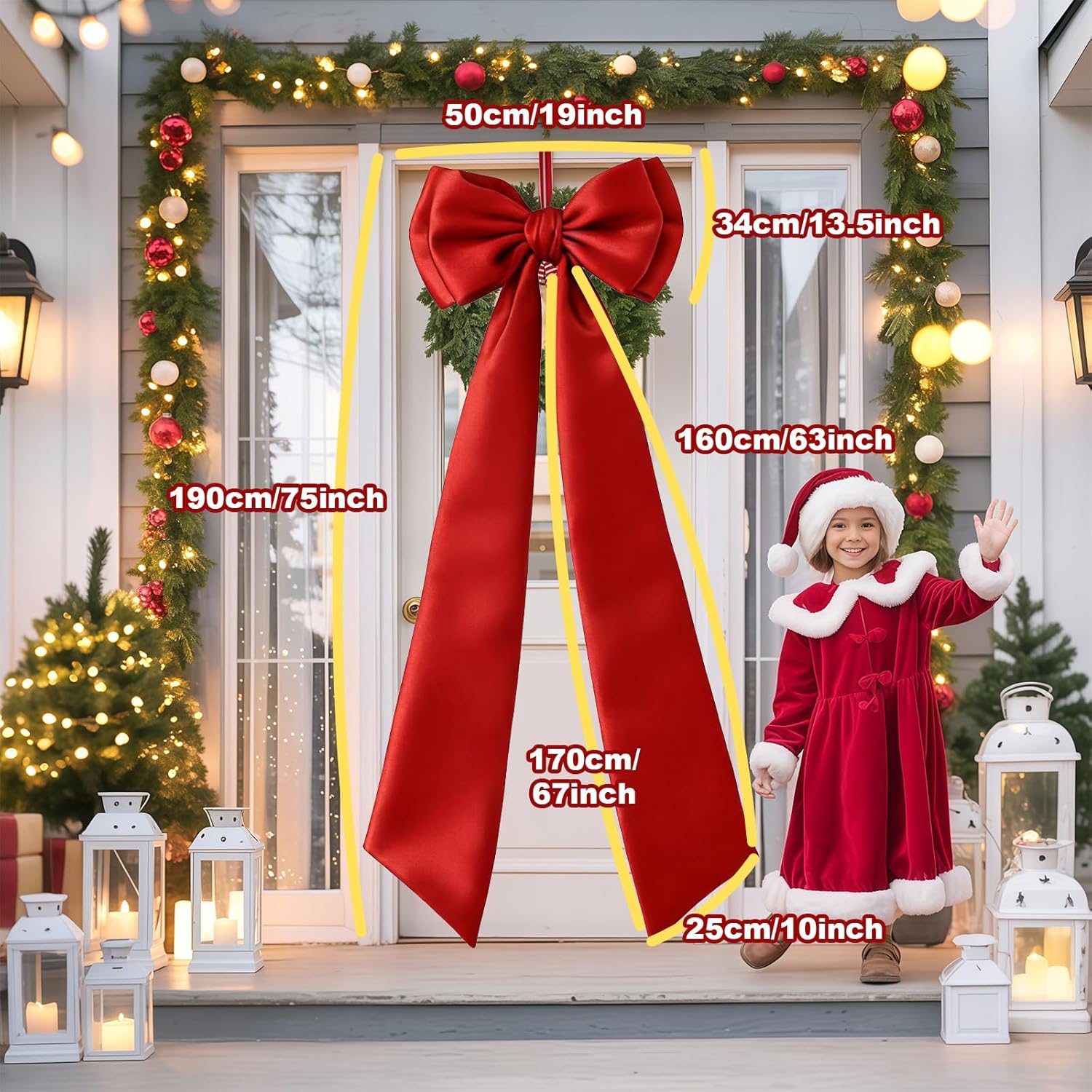 Skiennix Christmas Tree Topper Bow - Giant 75x19 Inch Red Satin Decor for Weddings & Parties