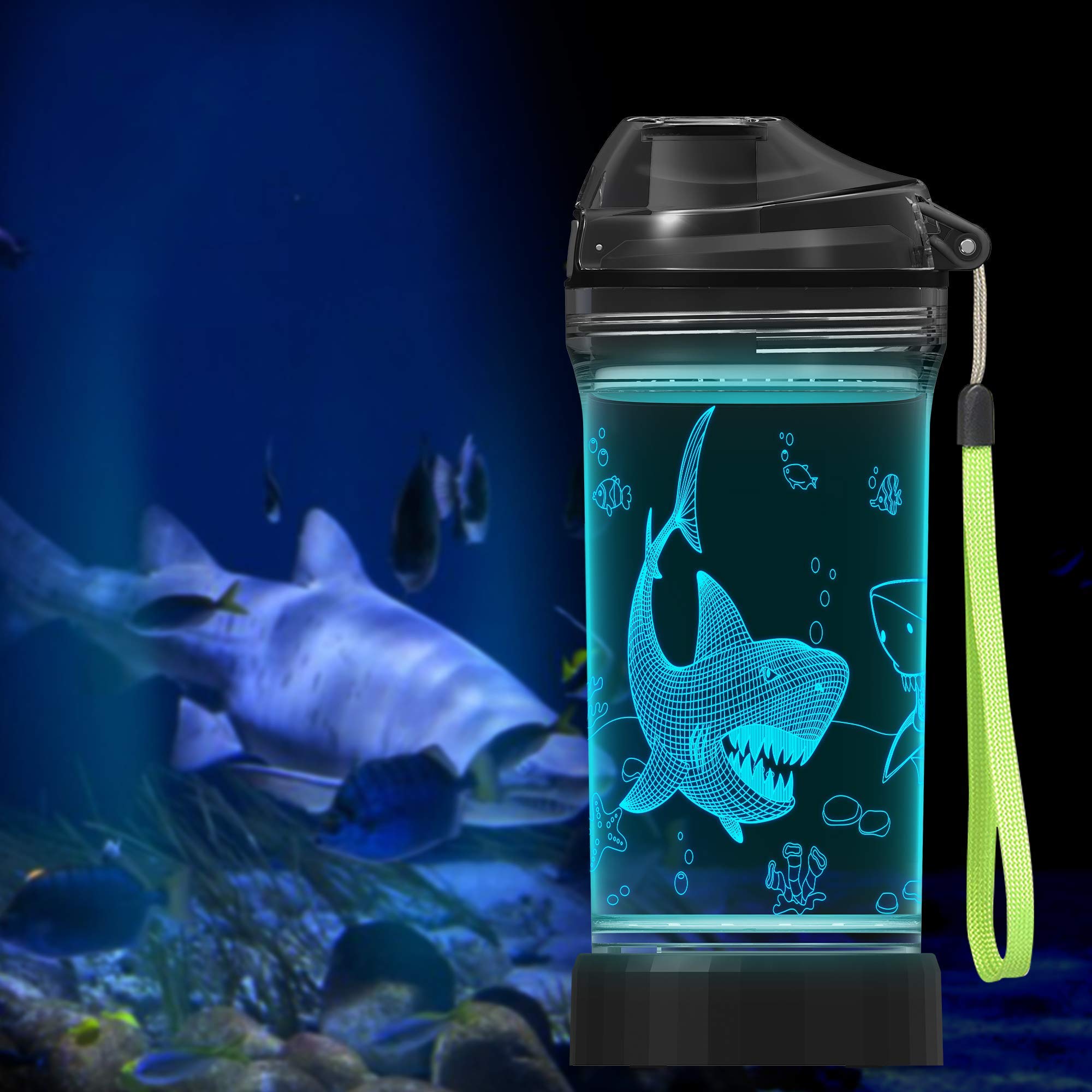 Lightzz Kids Shark Water Bottle, Glow in the Dark, 14 oz