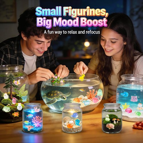 Zerobe Luminous Mini Resin Animals - Miniature Glow in The Dark Resin Animal Figures to Hide Tiny Small Little Ducks Turtles Dinosaurs and Frogs for Micro Landscape Fairy Garden Decor