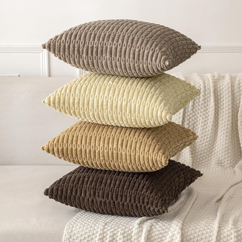 MIULEE Corduroy Throw Pillow Covers - Soft Boho Striped Design | 20x20 Inch Beige for Modern Home Decor