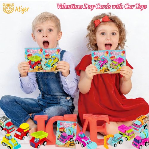 Easter Basket Stuffers for Kids School - 27PCS Valentine Gifts with Pull Back Cars Truck Vehicles Set for Boys Girls, Construction Toy for Class Party Favors, Potty Training Reward for Kid Classroom