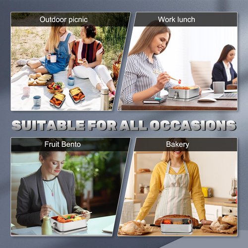 Umigy 8 Pcs Stainless Steel Food Containers 1400ml Metal Bento Lunch Box Stainless Steel Food Storage Containers, Lockable Clips to Leak Proof, Reusable Dishwasher Snack Boxes for Work