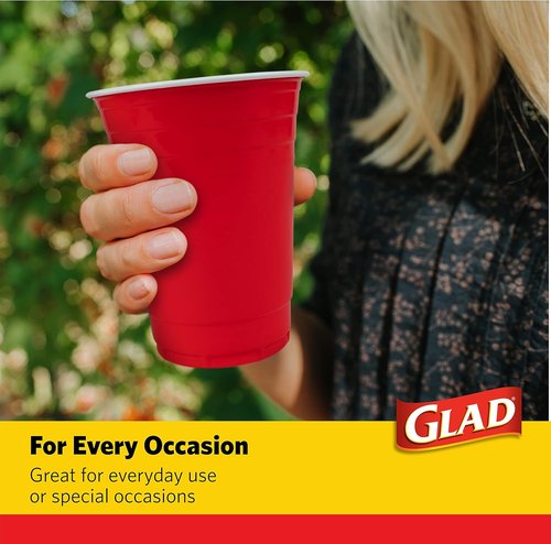 Glad Everyday Disposable Plastic Cups - Heavy Duty Red Party Cups | Strong & Sturdy, 18 Ounce, 40 Count
