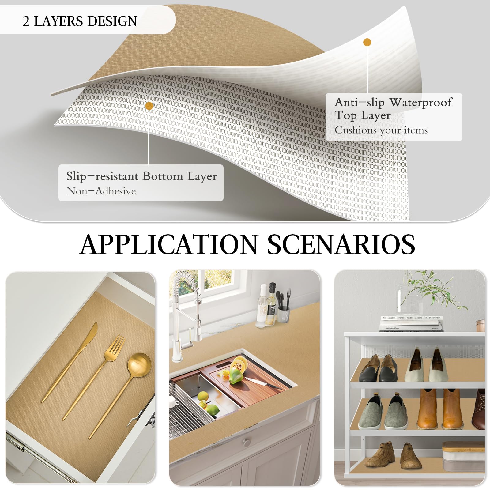 Beautysaid Shelf and Drawer Liner for Kitchen Cabinet, Non Adhesive Non Slip Shelf Paper Waterproof Washable Thickened for Dresser Pantry Shelve Bathroom Protector Liner(Checkered,23.6 in x 10 FT)
