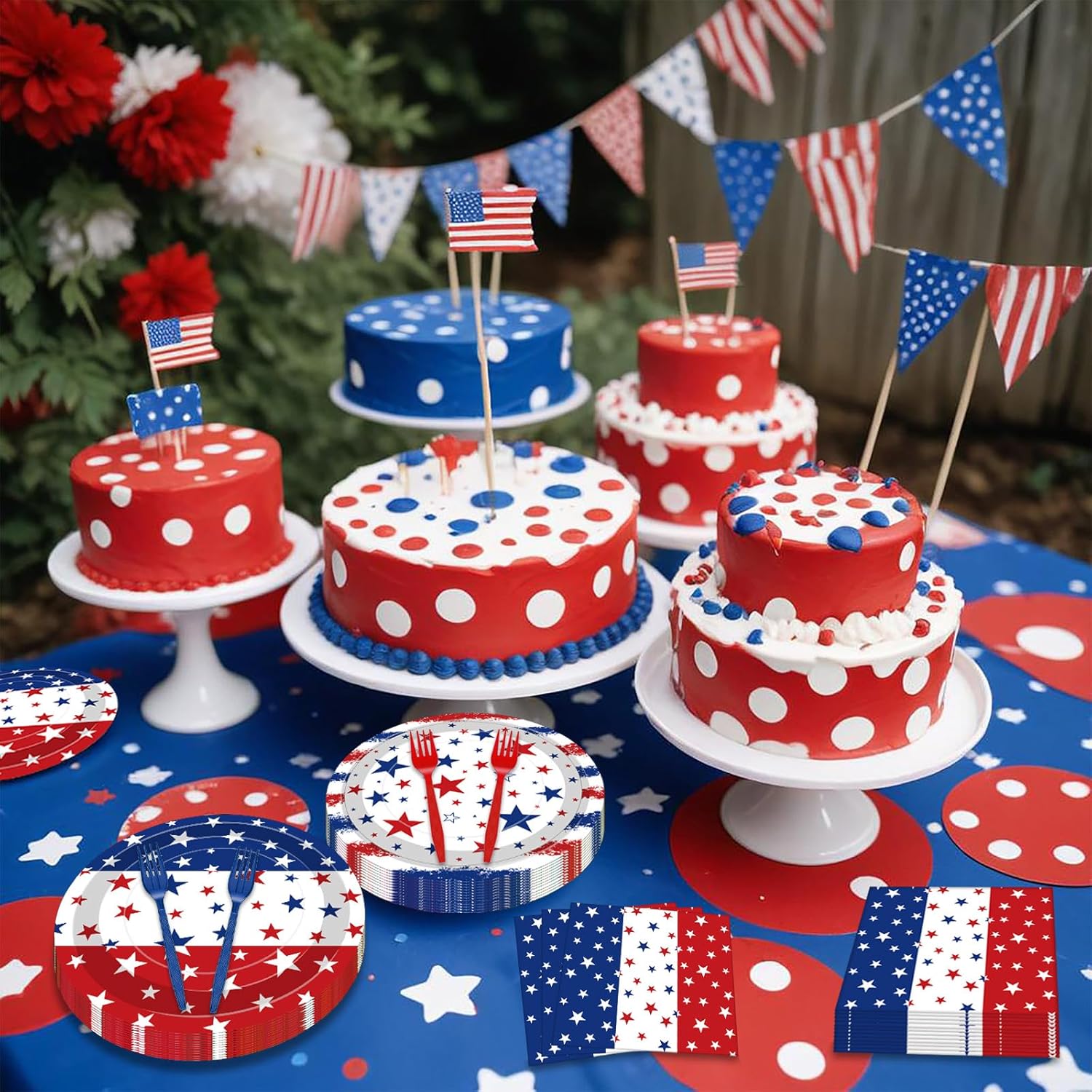 Regine Switzerland 100 Pcs Patriotic Party Supplies Set - Disposable Red, White & Blue Tableware for 25 Guests | Perfect for 4th of July & Memorial Day Celebrations