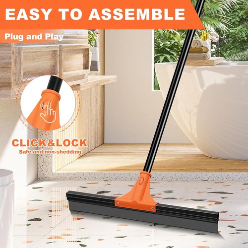 JEHONN Heavy-Duty Floor Squeegee - 58.3-Inch Long Handle Rubber Scraper for Indoor & Outdoor Cleaning