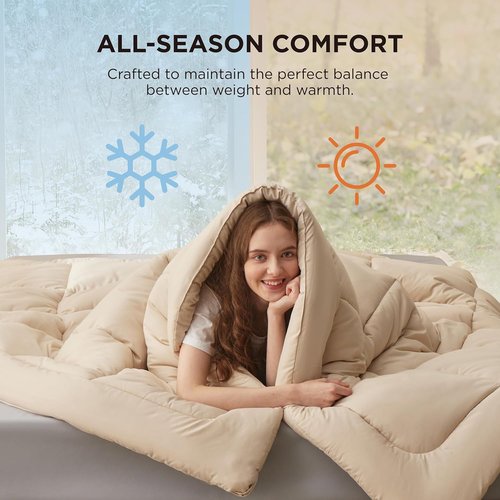 Bedsure Comforter Duvet Insert - King Size All-Season Quilted Down Alternative Bedding, Beige 90 x 102 Inches