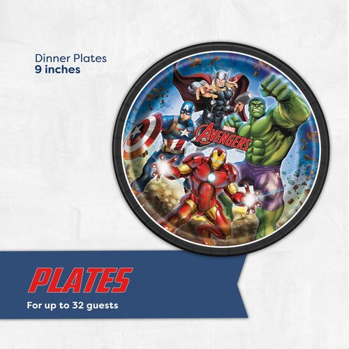 Avengers Plates and Napkins for 32 Guests | Avengers Birthday Decorations for Superhero Party | Officially Licensed