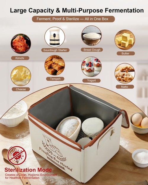 COCO BIRD Folding Bread Proofing Box with Window & Hygrometer, 55–133°F Precise Temp Control, 48H Timer, 5-Layer Insulation, Multi-Side Heating, Steel Rack & Bread Bags, for Sourdough, Yogurt & Pizza