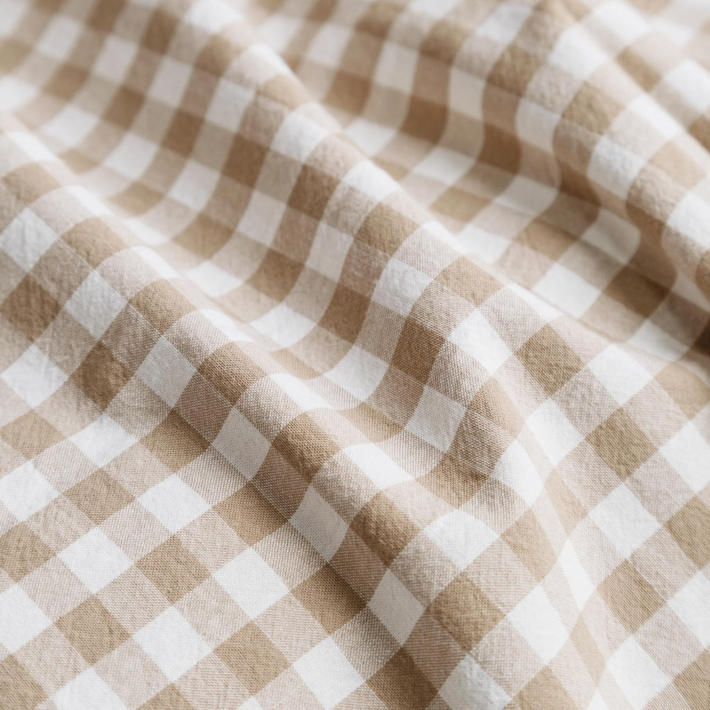 SUSYBAO Tan Gingham Duvet Cover Queen 100% Washed Cotton Beige Plaid Duvet Cover Set 3 Pieces Set 1 Soft Checkered Grid Duvet Cover with Zipper Ties 2 Pillowcases Luxury Farmhouse Gingham Bedding Set