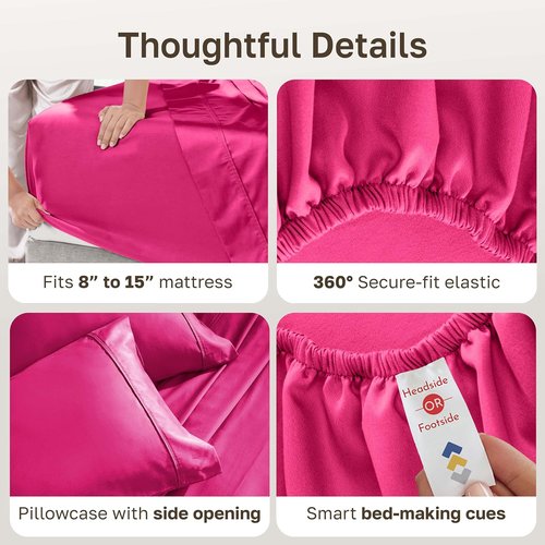 California Design Den Twin XL Bed Sheet Set - 100% Cotton, 400 Thread Count, Silky Sateen Weave, Hot Pink