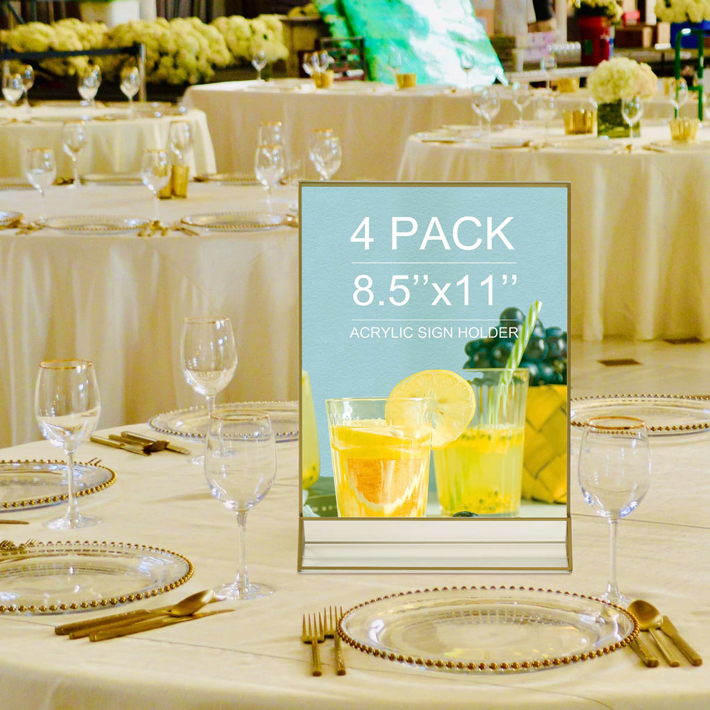 tuoletu VORIOB 4Pack 8.5x11 Gold Picture Frame Acrylic Sign Holder,Wedding Signs Table Numbers Menu Holders