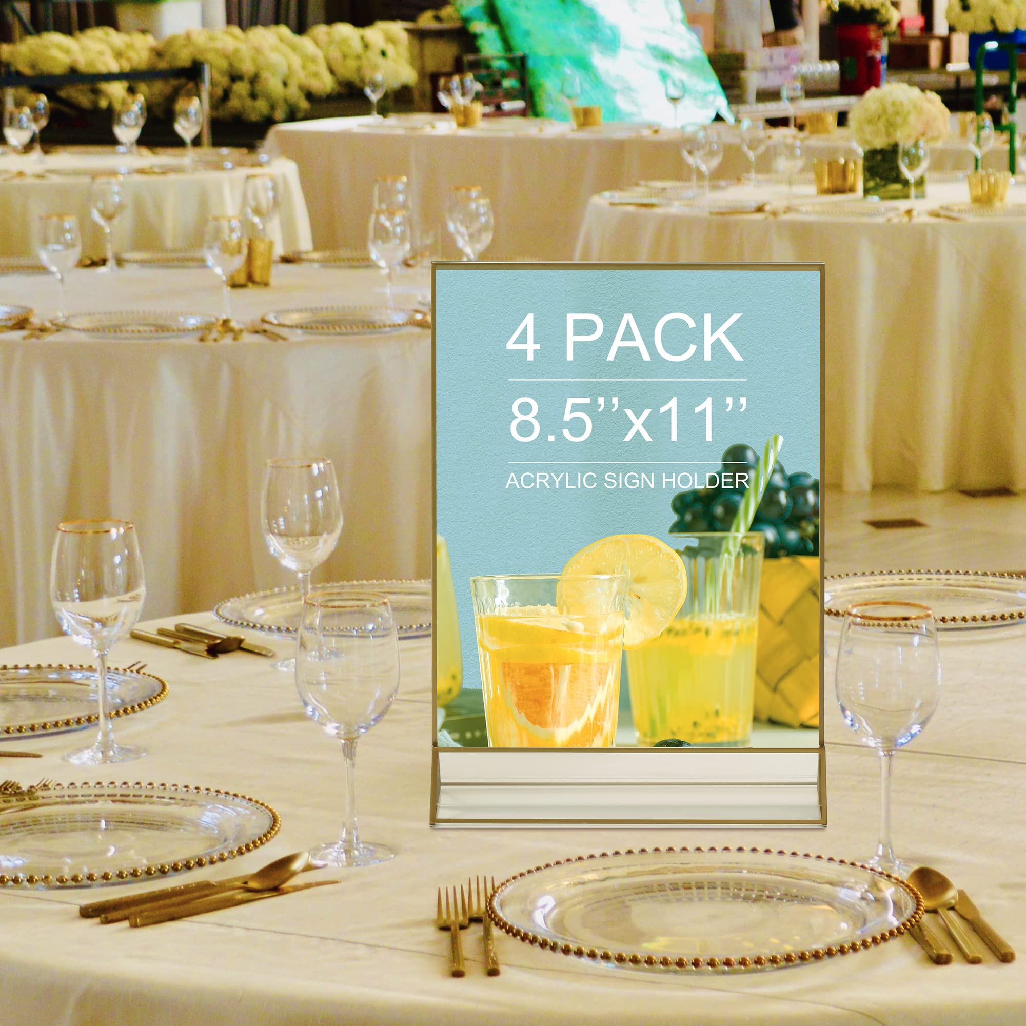 tuoletu VORIOB 4Pack 8.5x11 Gold Picture Frame Acrylic Sign Holder,Wedding Signs Table Numbers Menu Holders