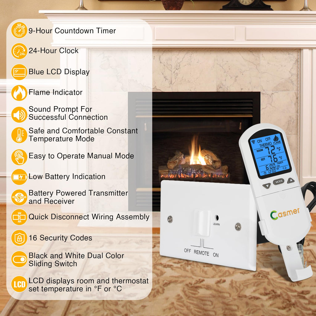 Universal Smart Fireplace Remote Control Kit, Fit skytech 1001-A,1001T/LCD-A,3301,3002,Smart-Batt, durablow TR1003, Acumen RCK, Backlit LCD Large Display, 9-Hour Countdown Timer, for Millivolt Valve