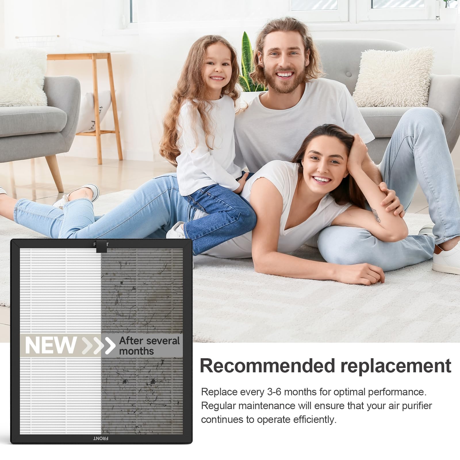True HEPA Replacement Filter Compatible with SereneLife Air Purifier, AIRTOK AP2301 and Honeyuan ZY3866G Air Purifiers, 3-in-1 High-Efficiency Air Filter, 4 Pack
