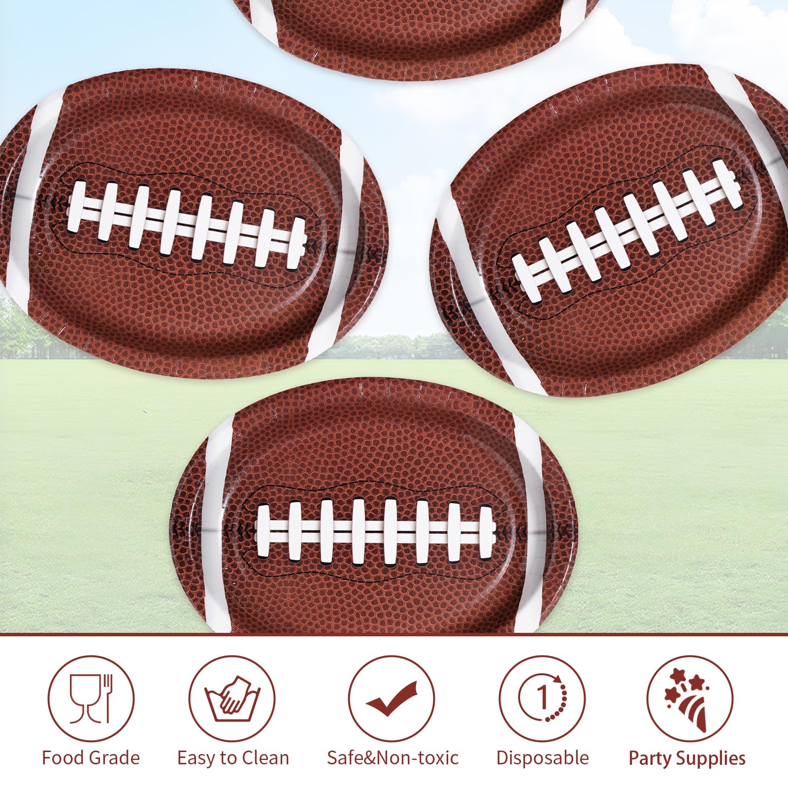 50Pcs Large Football Oval Plates 10"x12" Heavy Duty Football Food Plates Disposable Football Food Tray for Football Theme Party Supplies Sports Event Game Tailgate Carnivals Birthday Party Decorations