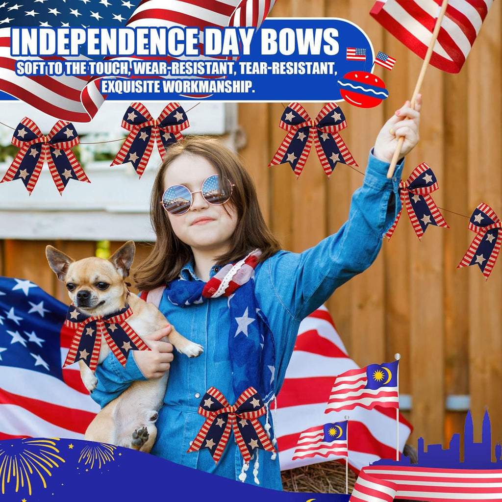 Skiennix 12 Pcs 6-Inch Patriotic Bows - Red, White & Blue Burlap Decor for 4th of July Celebrations