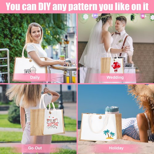 Sweetude 18 Pack Sublimation Jute Tote Bag Blanks Burlap Beach Bag with Handles Reusable DIY Canvas Gift for Bridesmaid(Yellow)