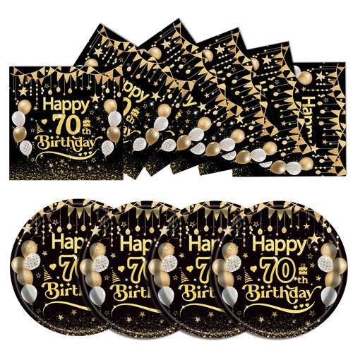 50Pcs 70th Birthday Paper Plates&Napkins,25X7in Disposable Plates 25X6.5in Cocktail Napkin 1956 Party Tableware for Men Woman Cheers to 70 Years Old Birthday Holiday Bridal Wedding Anniversary