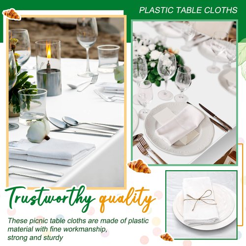 Jecery 30 Pack 60x126 Inch White Rectangle Tablecloth Plastic Table Cloths for 8 Foot Rectangle Tables Waterproof Stainproof Table Cover Bulk for Birthday Wedding Banquet Outdoor Party
