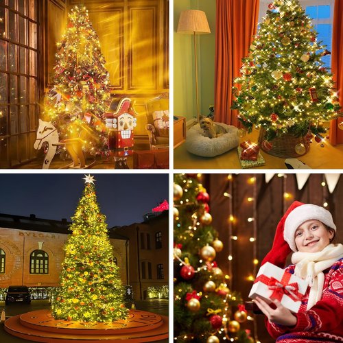 Christmas Tree Lights with Ring,6.6ft 400LED Fairy Light with Remote Control,16 Lines String Light,8 Modes,Timing Function,LED Light for 4-10ft Indoor and Outdoor Christmas Tree Decoration,Warm White