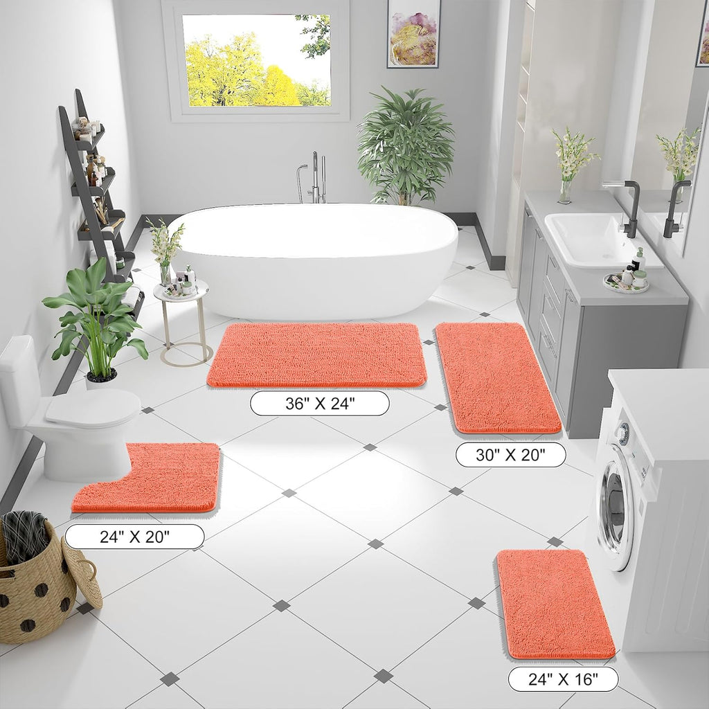 OLANLY Bathroom Runner Rugs - Extra Soft Absorbent Chenille | Quick-Dry Rubber Backing, 47x17 Coral