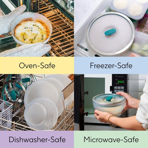 Anyday 5.5-Cup Square Glass Food Storage with Glass Lid | Plastic-Free Meal Prep & Microwave Cookware | Stackable Airtight Storage Container with Vented Lid for Microwave-Safe Reheating