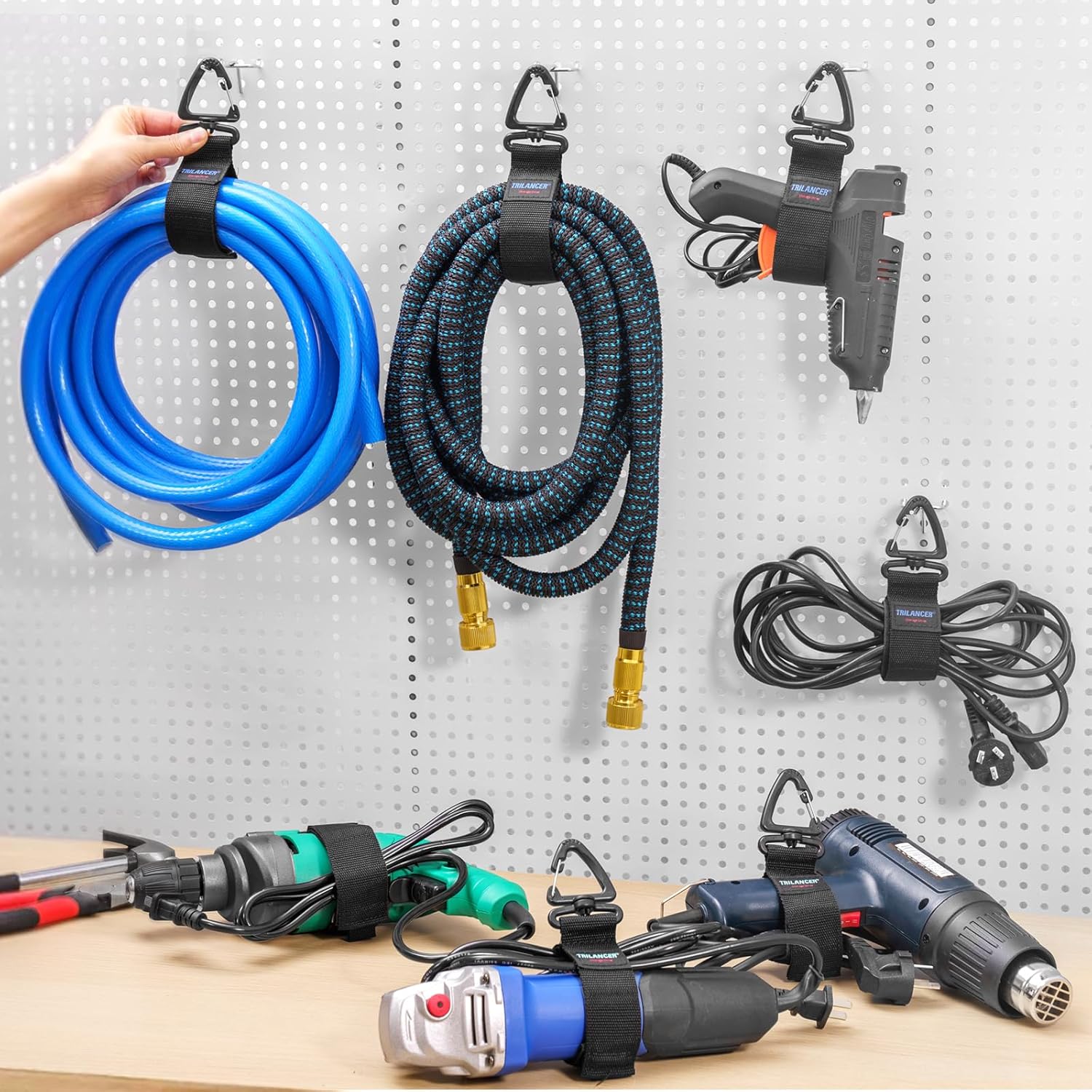 Trilancer Heavy Duty Storage Straps - 10-Pack Hook-and-Loop Cord Organizer with Triangular Buckle for Cables & Wires