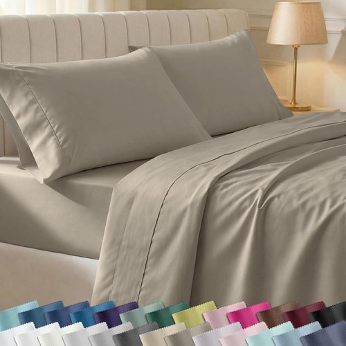 California Design Den Twin Bed Sheets Set - 100% Cotton, 400 Thread Count, Silky Smooth Sateen - Taupe