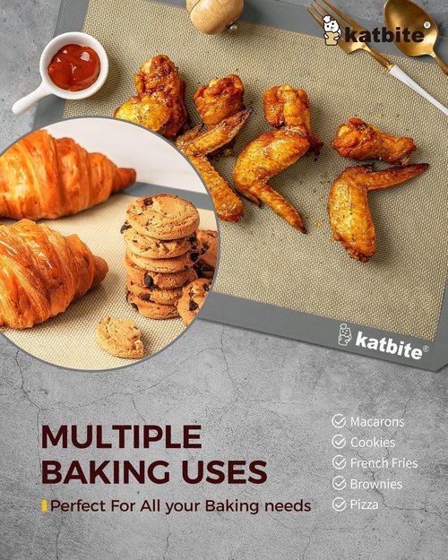 Katbite Silicone Baking Mat Set - Large Nonstick Reusable Mats for Cookies & Pastry | 3-Piece Set (2 Half Sheets & 1 Quarter)
